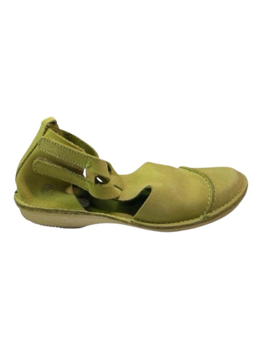 Dkode Leather Shoes Size 7-7.5 /38 Chartreuse Cut Outs Ankle Strap Flats